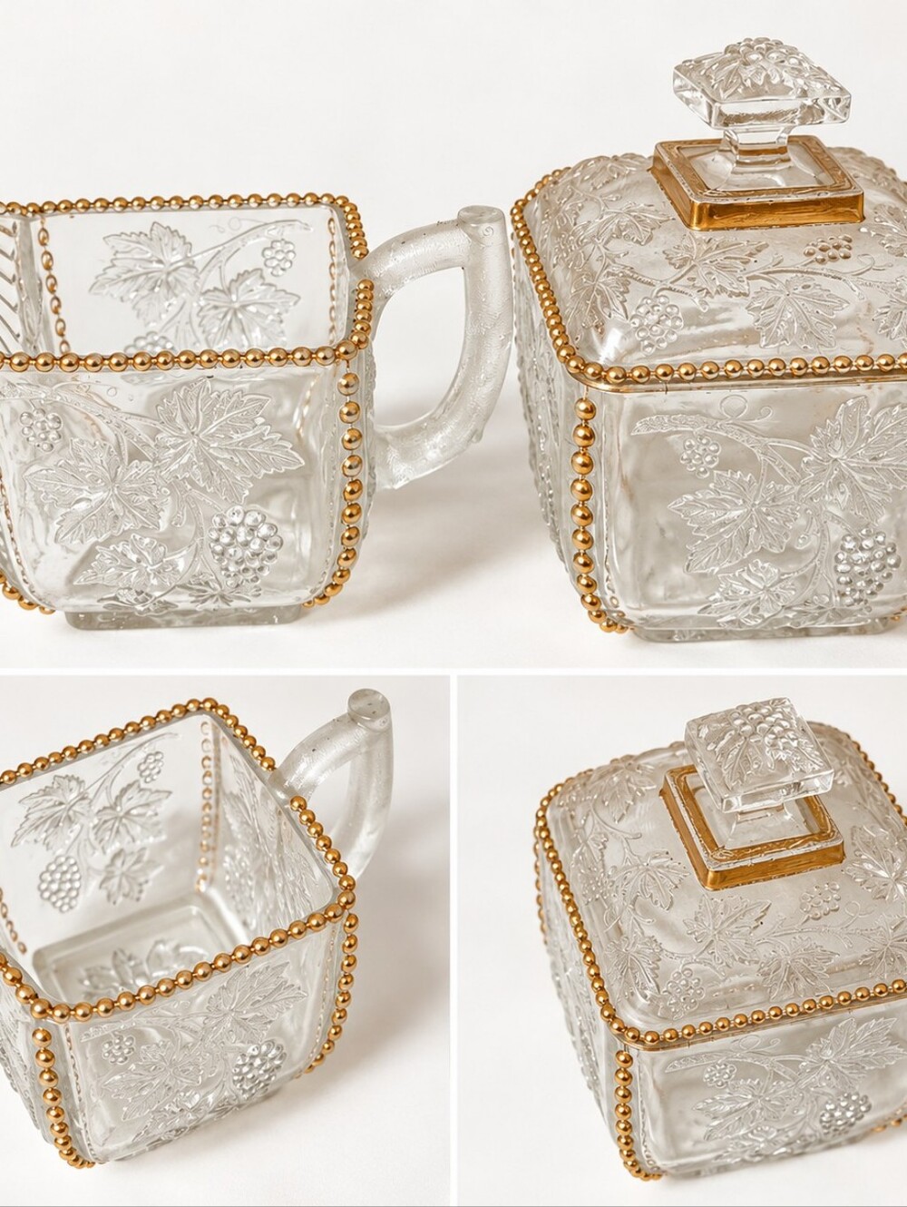 Vintage Westmoreland Paneled Grape Glass Creamer & Sugar Bowl Set